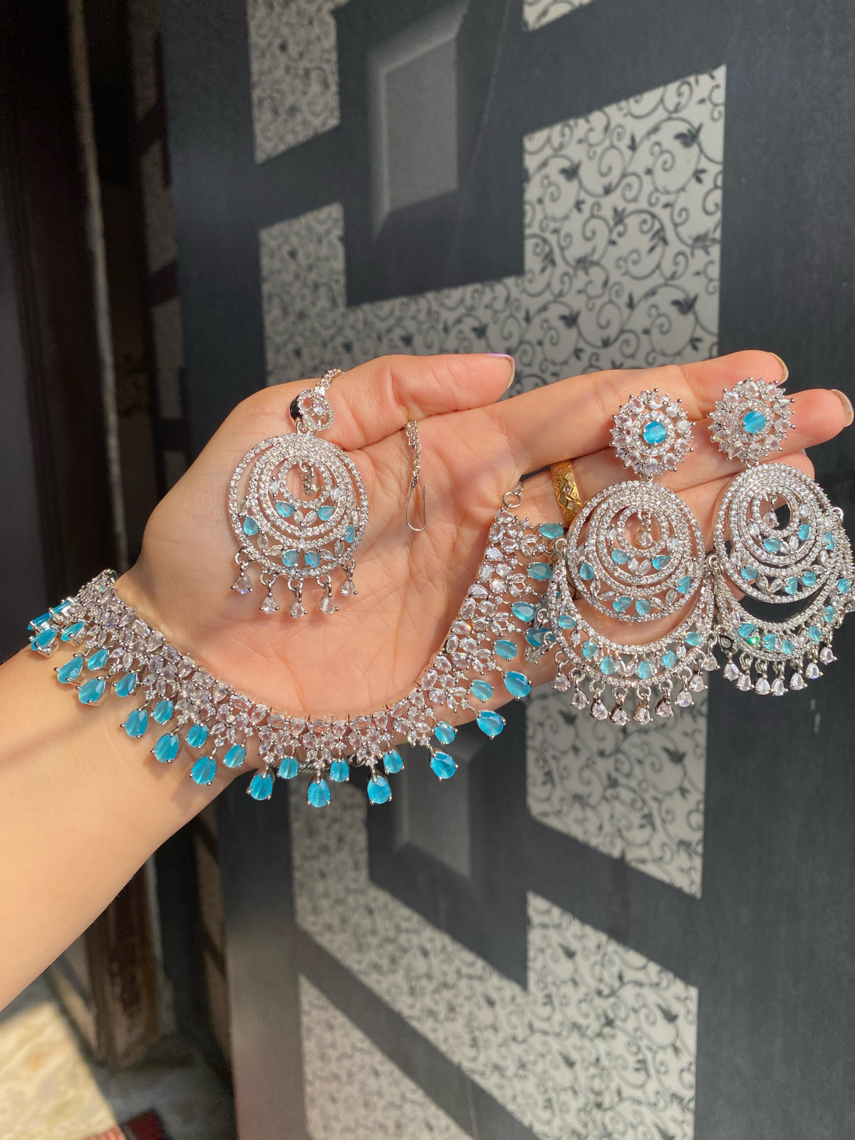 JBT American diamond set with chandbali and tikka - Image 8