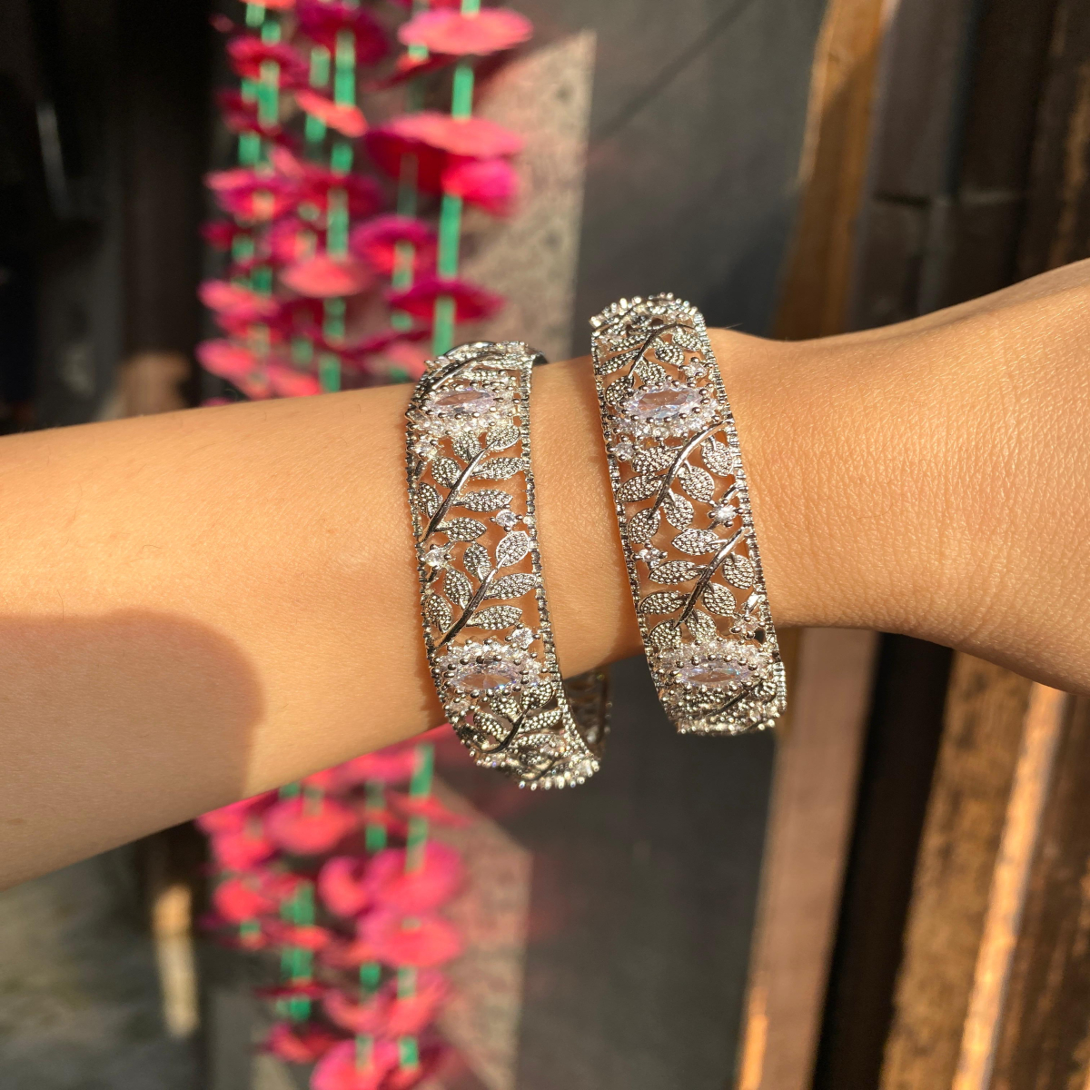 JBT American diamond leaf bangles