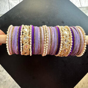 JBT Purple Kundan Bangle Set