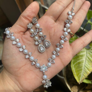 JBT American diamond pearl necklace set