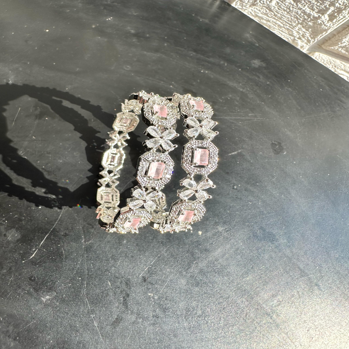 JBT Beautiful Flower Pink American Diamond Bangles