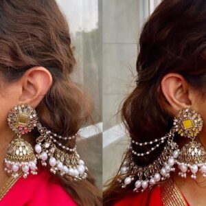 JBT Pakistani mirror jhumkas with hair chain