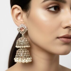 JBT Polki reverse american diamond jhumka