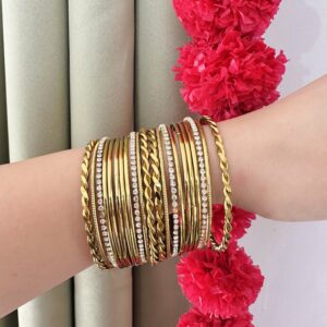 JBT Gold Zirconia Stone Bangles Set
