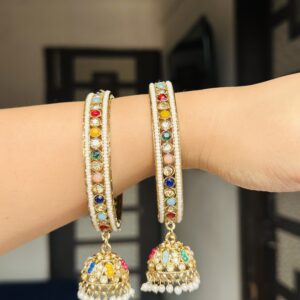 JBT Multicolour Polki Single Jhumka Bangle