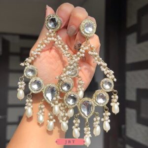 JBT Original Kundan Pearly Chandbalis